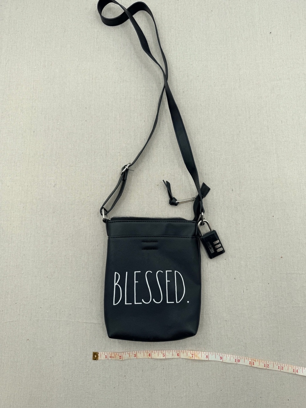 Rae Dunn Black Crossbody Bag with 'BLESSED.' Print